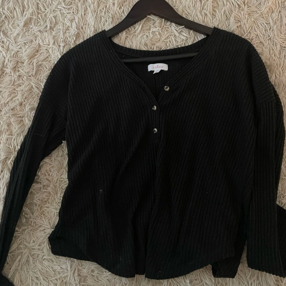 soft black long sleeve shirt/sweatshirt/half button up